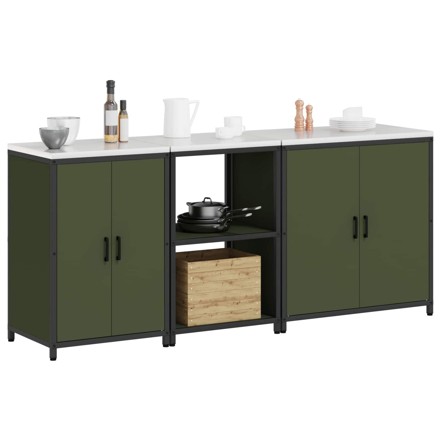 Set di Stoccaggio per Cucina con lo scaffale 3 pcs Verde oliva