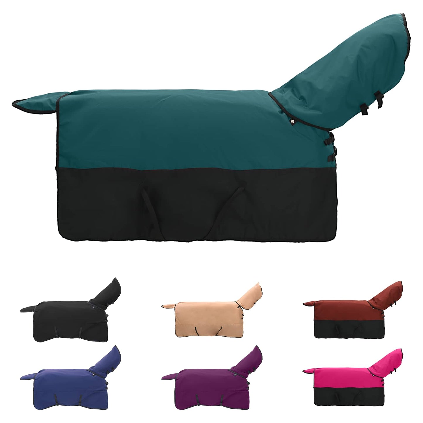 Coperta per Cavalli Verde Scuro e Nero 155 cm Poliestere