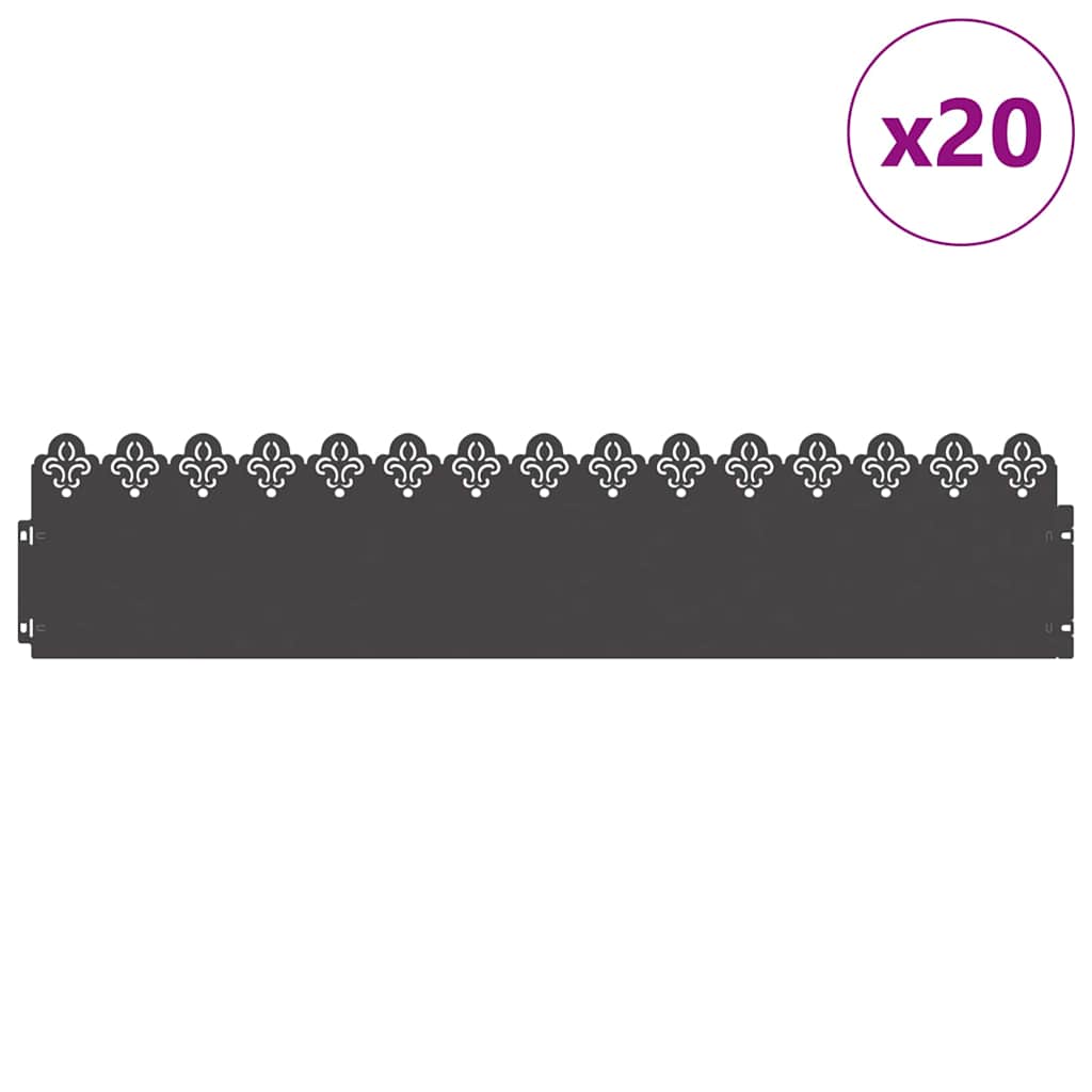Bordure per prato 20 pcs Nero 103 x 0,05 x 22 cm Acciaio