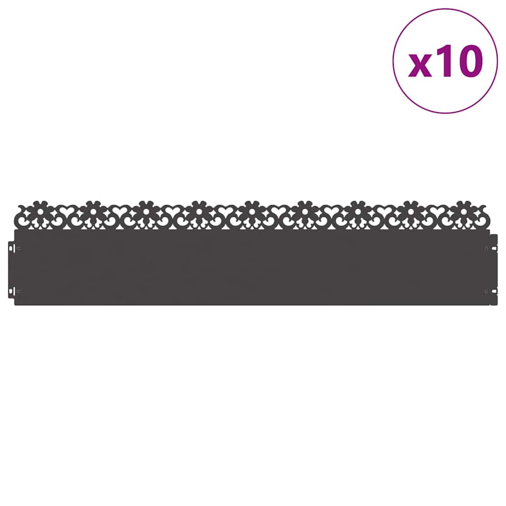 Bordure per prato 10 pcs Nero 103 x 0,05 x 22 cm Acciaio