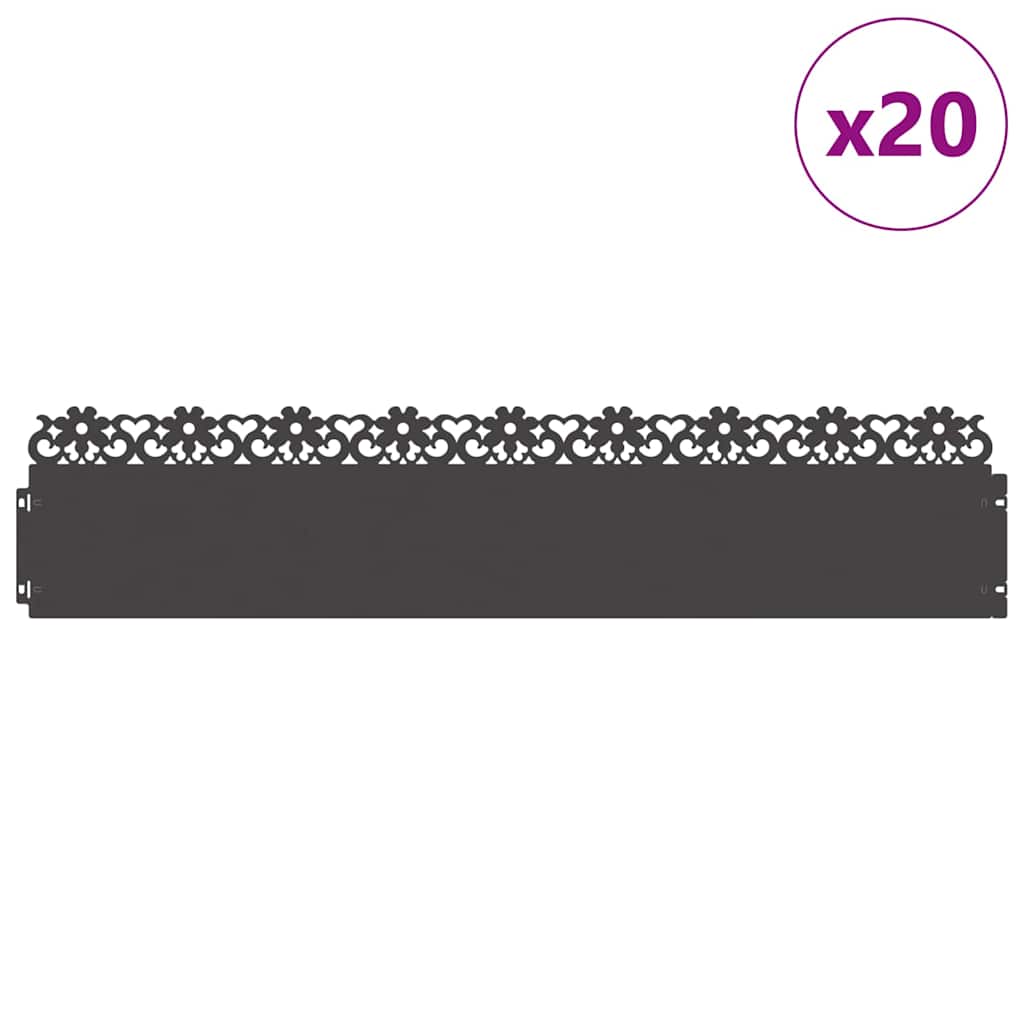 Bordure per prato 20 pcs Nero 103 x 0,05 x 22 cm Acciaio