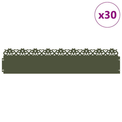 Bordure per prato 30 pcs Verde oliva 103 x 0,05 x 22 cm Acciaio