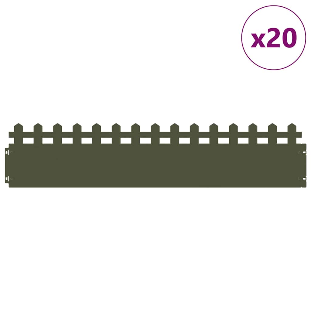 Bordure per prato 20 pcs Verde oliva 103 x 0,05 x 22 cm Acciaio