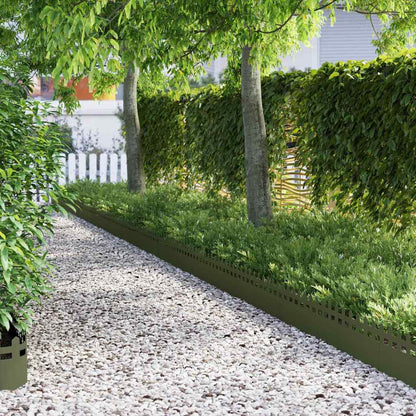 Bordure per prato 30 pcs Verde oliva 103 x 0,05 x 22 cm Acciaio