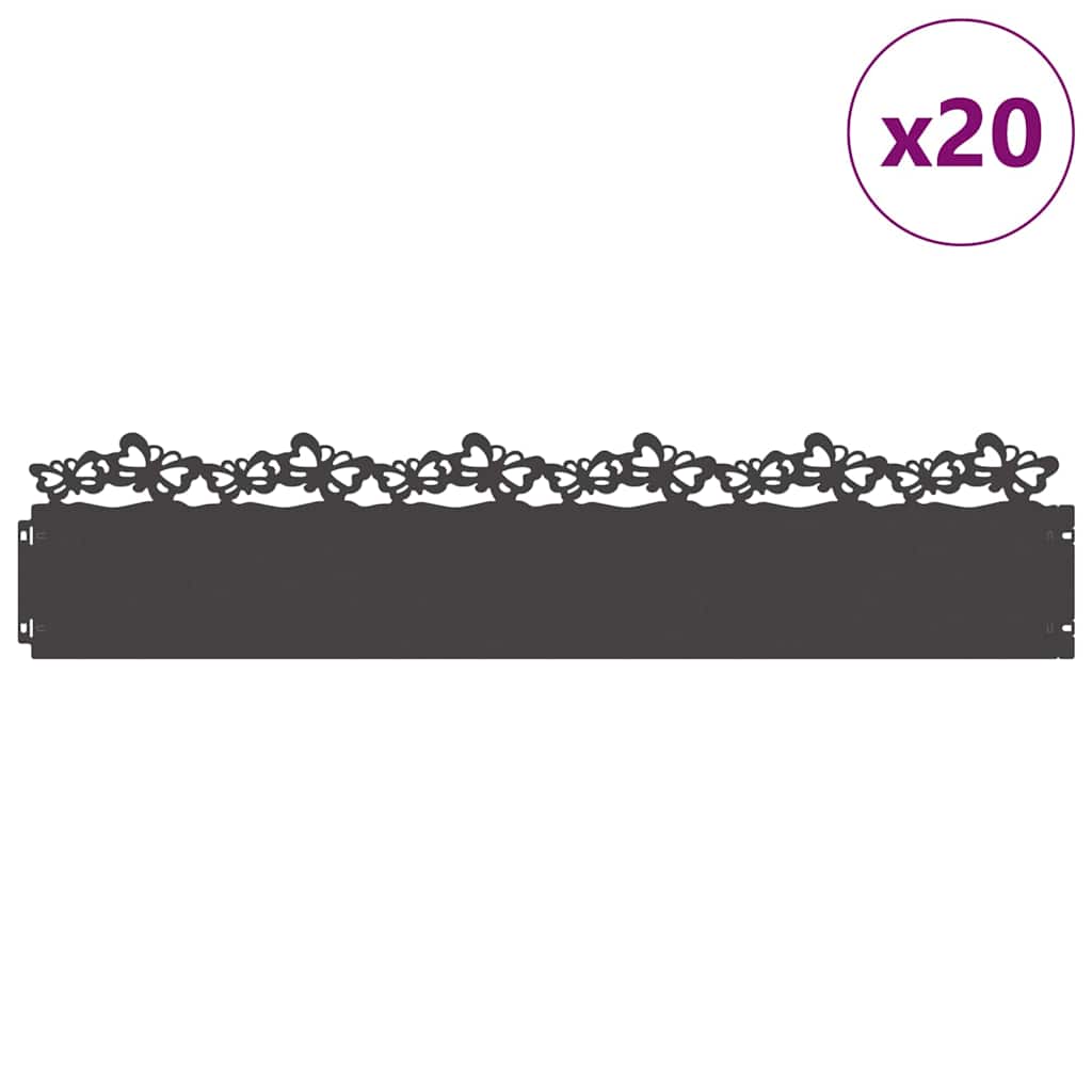 Bordure per prato 20 pcs Nero 103 x 0,05 x 22 cm Acciaio