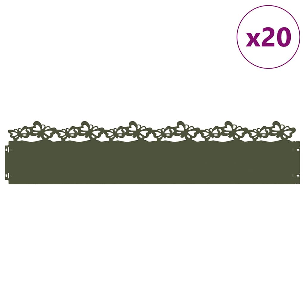Bordure per prato 20 pcs Verde oliva 103 x 0,05 x 22 cm Acciaio