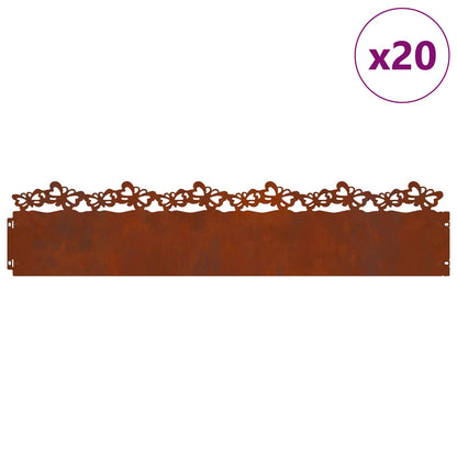 Bordure per prato 20 pcs Ruggine 103 x 0,05 x 22 cm
