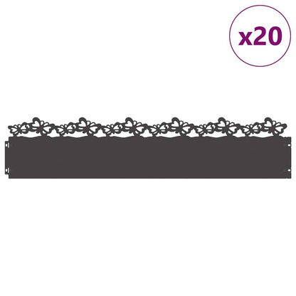Bordure per prato 20 pcs Nero 103 x 0,05 x 22 cm Acciaio