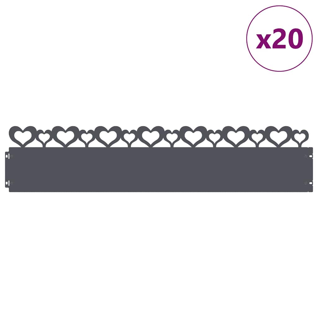 Bordure per prato 20 pcs Antracite 103 x 0,05 x 22 cm Acciaio