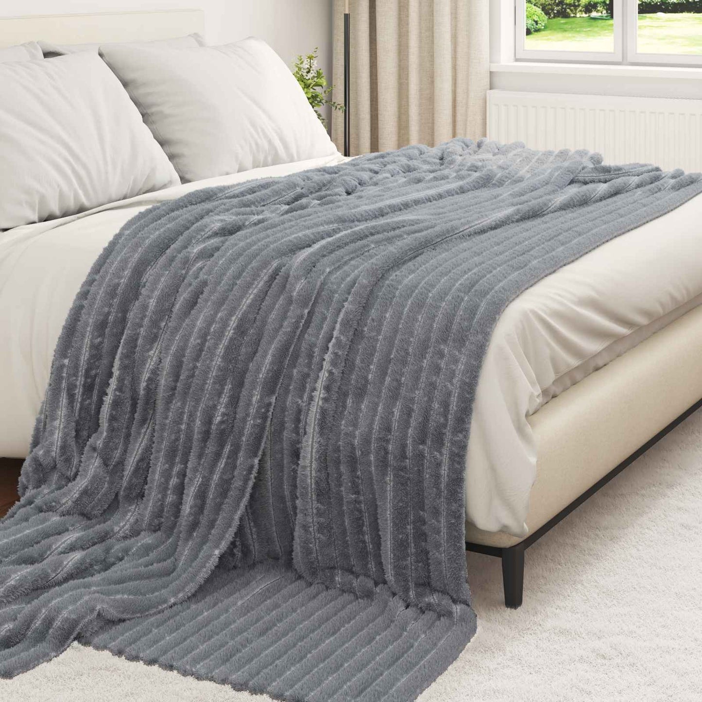 Coperte da Pile 6 pcs Grigio scuro 270 x 240 cm Panno