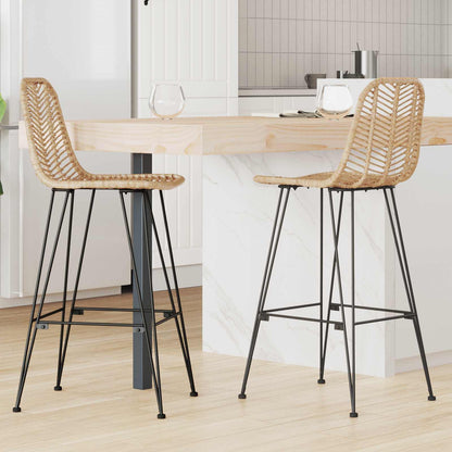 Sedia da Bar 2 pcs Naturale 44,5 x 53 x 111 cm Rattan e Ferro