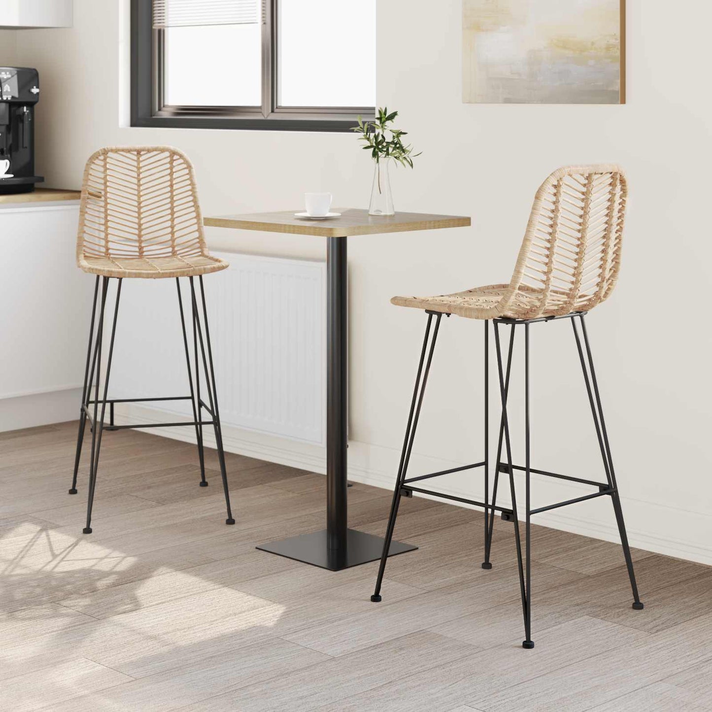 Sedia da Bar 2 pcs Naturale 44,5 x 53 x 111 cm Rattan e Ferro