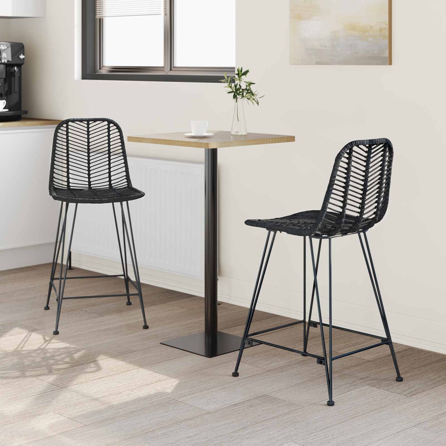 Sedia da Bar 2 pcs Nero 44,5 x 54,5 x 97,5 cm Rattan e Ferro