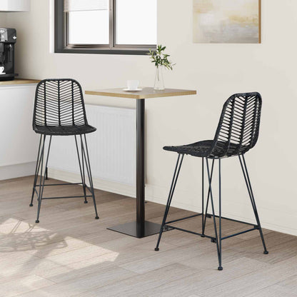 Sedia da Bar 2 pcs Nero 44,5 x 54,5 x 97,5 cm Rattan e Ferro