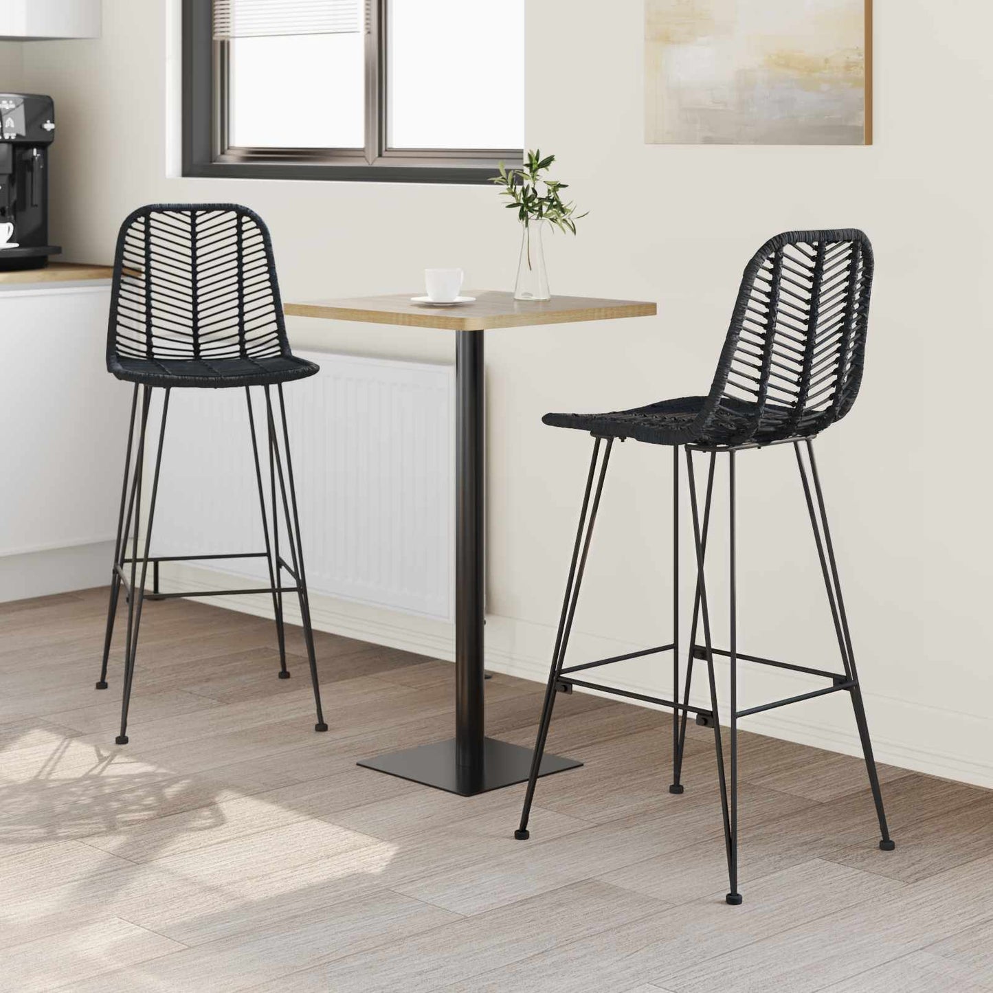 Sedia da Bar 2 pcs Nero 44,5 x 53 x 111 cm Rattan e Ferro