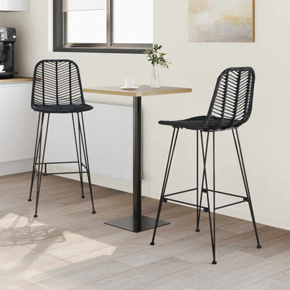 Sedia da Bar 2 pcs Nero 44,5 x 53 x 111 cm Rattan e Ferro