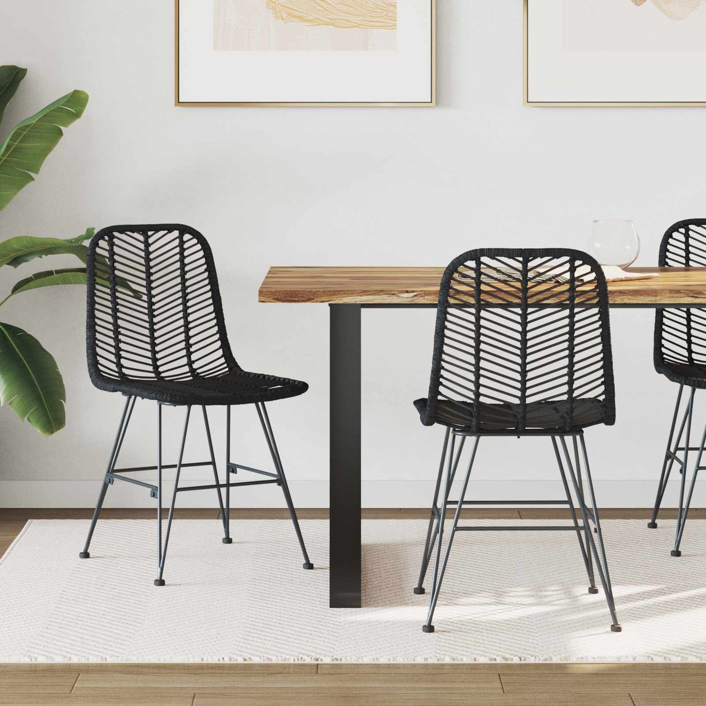Sedia da pranzo 2 pcs Nero 44 x 47 x 85 cm Rattan e Ferro