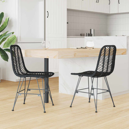 Sedia da pranzo 2 pcs Nero 44 x 47 x 85 cm Rattan e Ferro