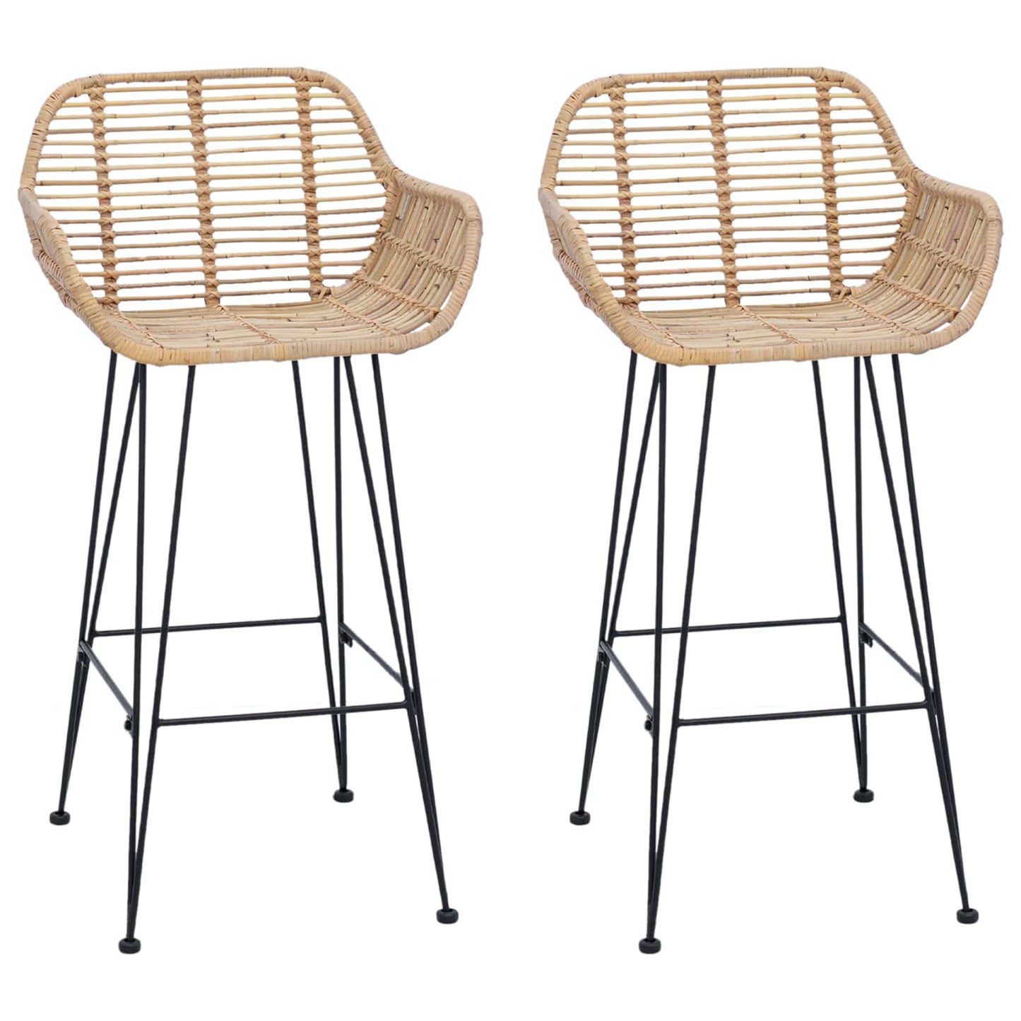 Sedia da Bar 2 pcs Naturale 55 x 52 x 92 cm Rattan e Ferro