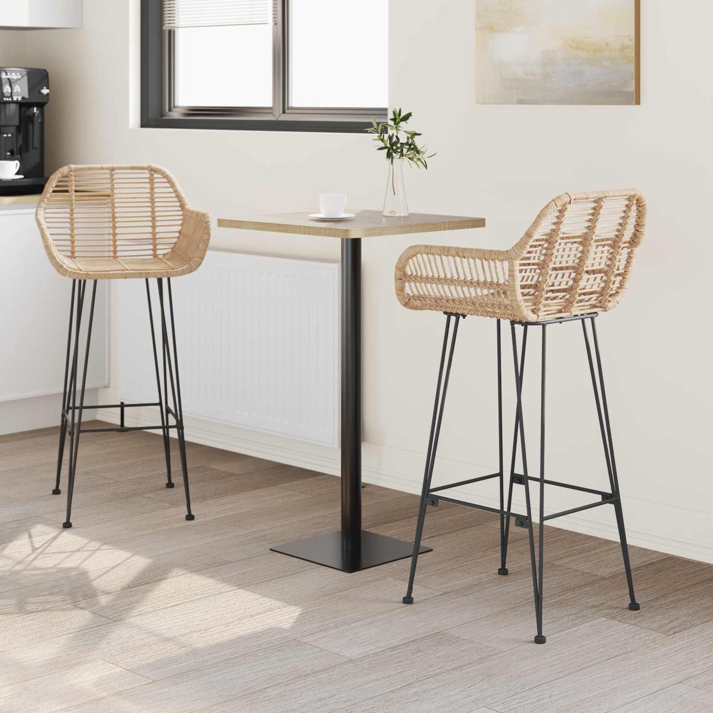 Sedia da Bar 2 pcs Naturale 55 x 52 x 105 cm Rattan e Ferro