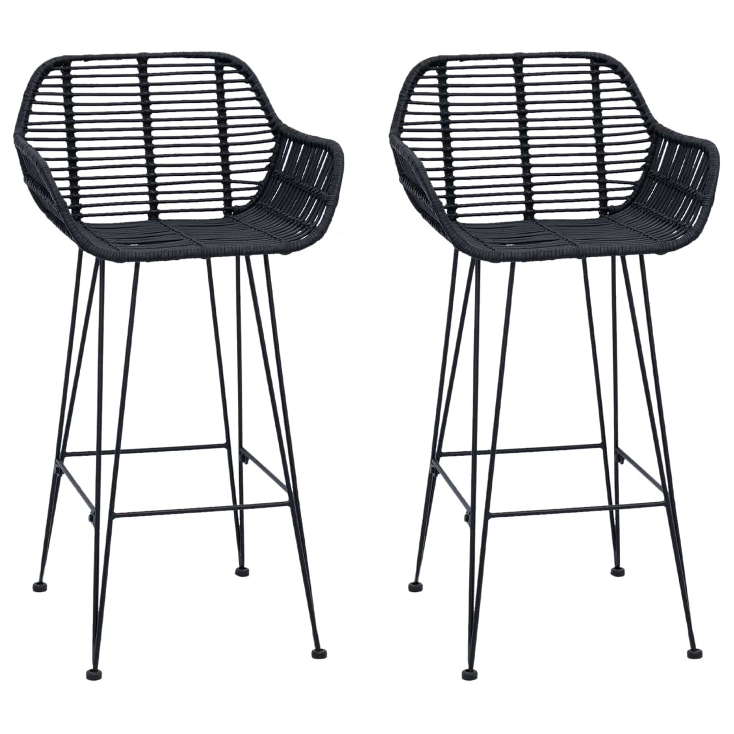 Sedia da Bar 2 pcs Nero 55 x 52 x 92 cm Rattan e Ferro