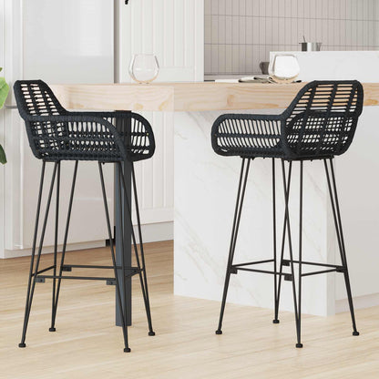Sedia da Bar 2 pcs Nero 55 x 52 x 105 cm Rattan e Ferro