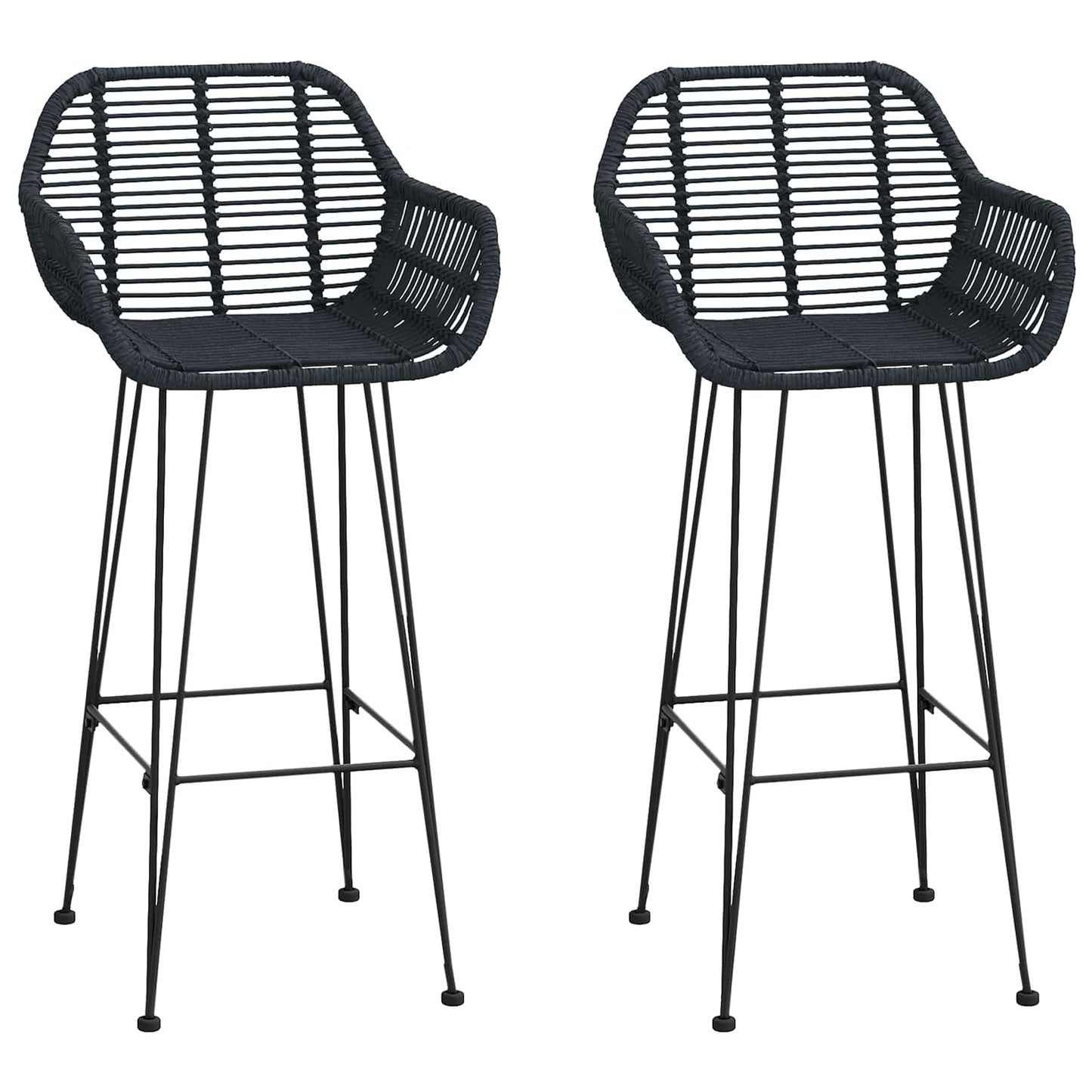 Sedia da Bar 2 pcs Nero 55 x 52 x 105 cm Rattan e Ferro