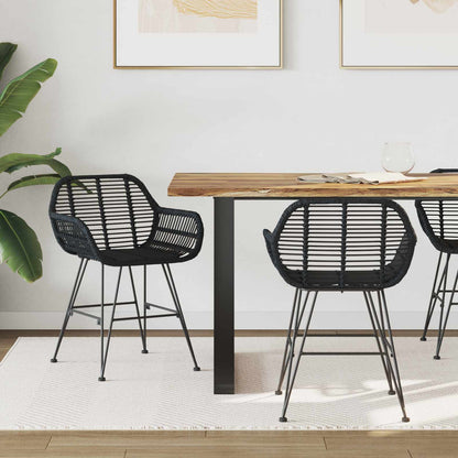 Sedia da pranzo 2 pcs Nero 55 x 50 x 74 cm Rattan e Ferro