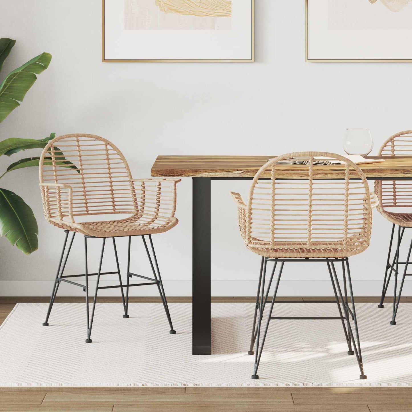 Sedia da pranzo 2 pcs Naturale 44 x 44 x 74 cm Rattan e Ferro