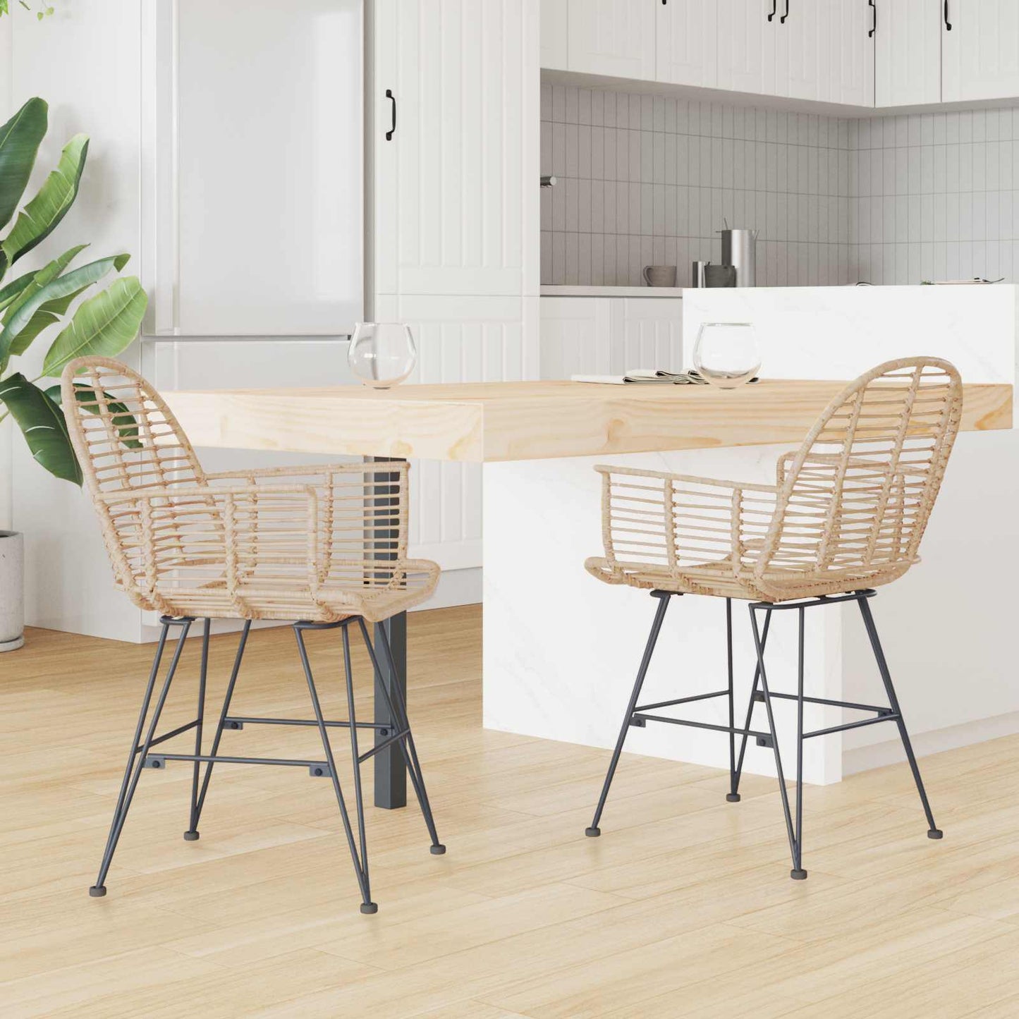 Sedia da pranzo 2 pcs Naturale 44 x 44 x 74 cm Rattan e Ferro