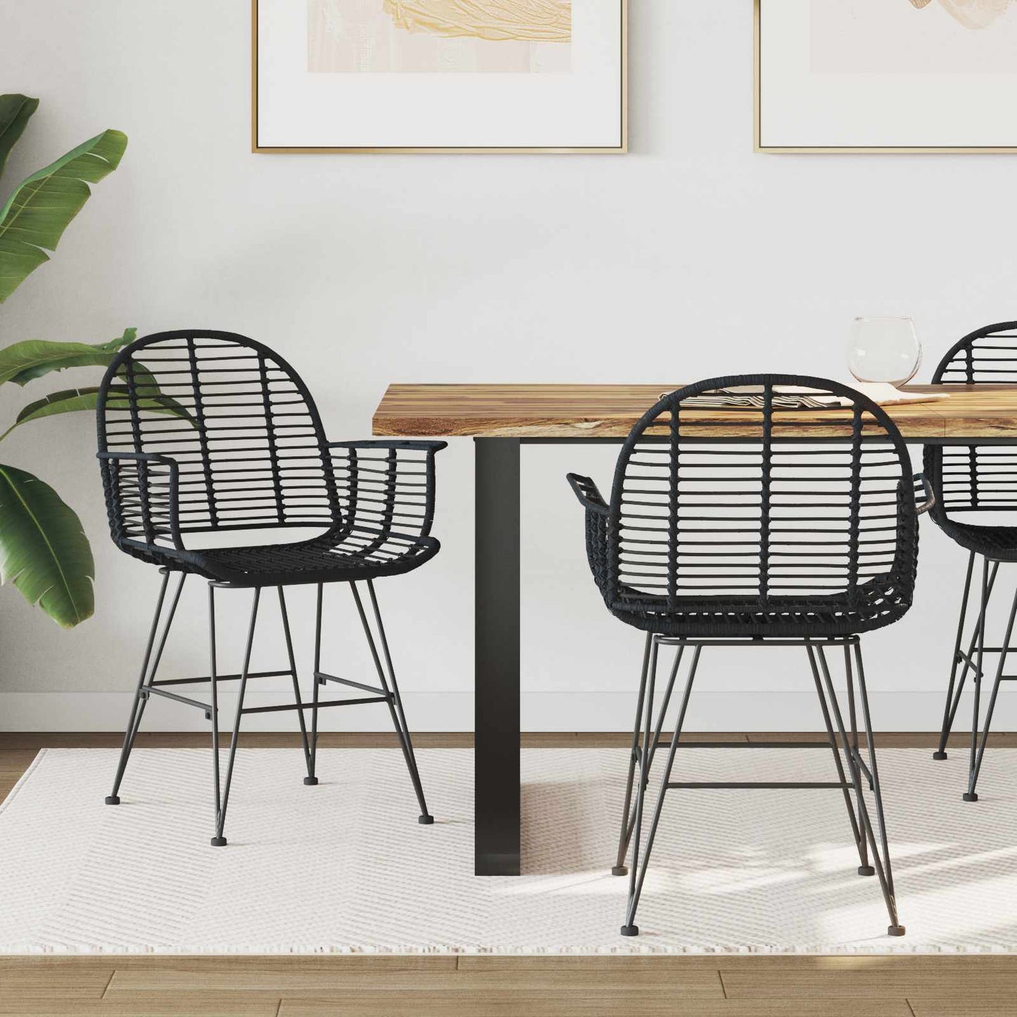 Sedia da pranzo 2 pcs Nero 44 x 44 x 74 cm Rattan e Ferro
