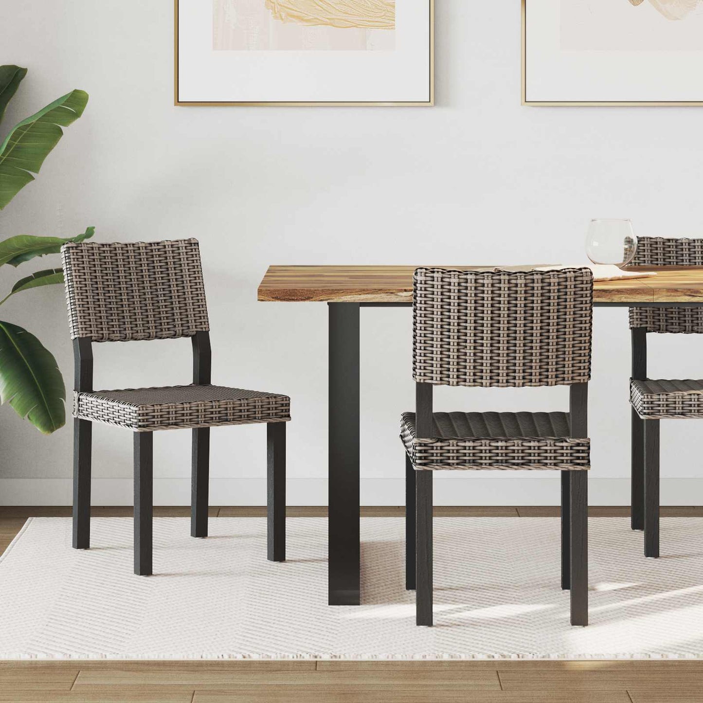 Sedia da pranzo 2 pcs Nero Lavato 46 x 55 x 84 cm Rattan Kubu