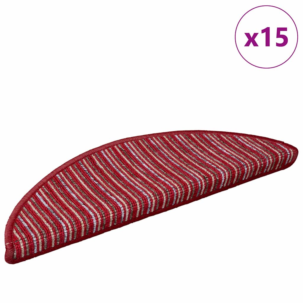 Tappetini per scale autoadesivi 15 pcs Rosso 56 x 17 x 3 cm