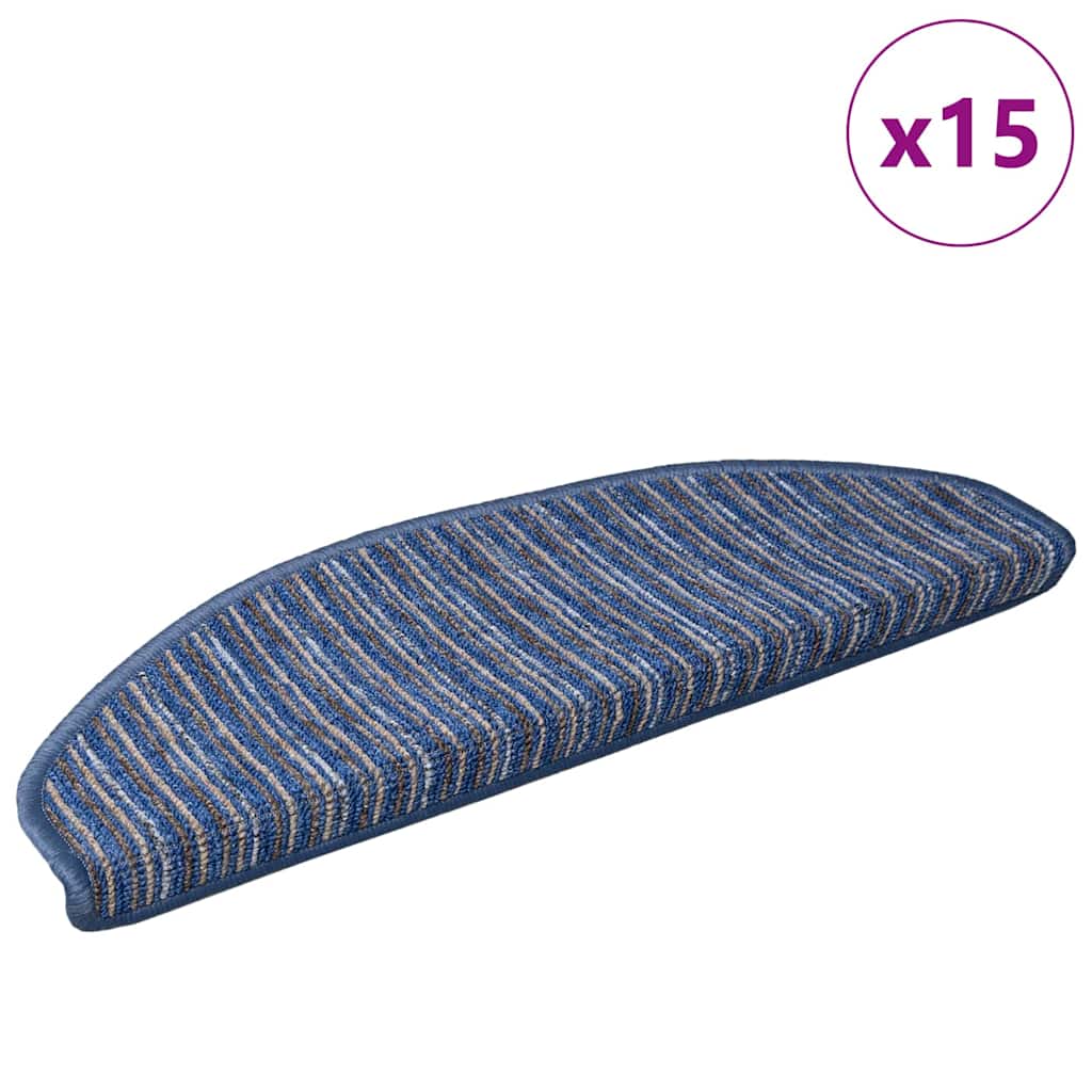 Tappetini per scale autoadesivi 15 pcs Blu 65 x 21 x 4 cm