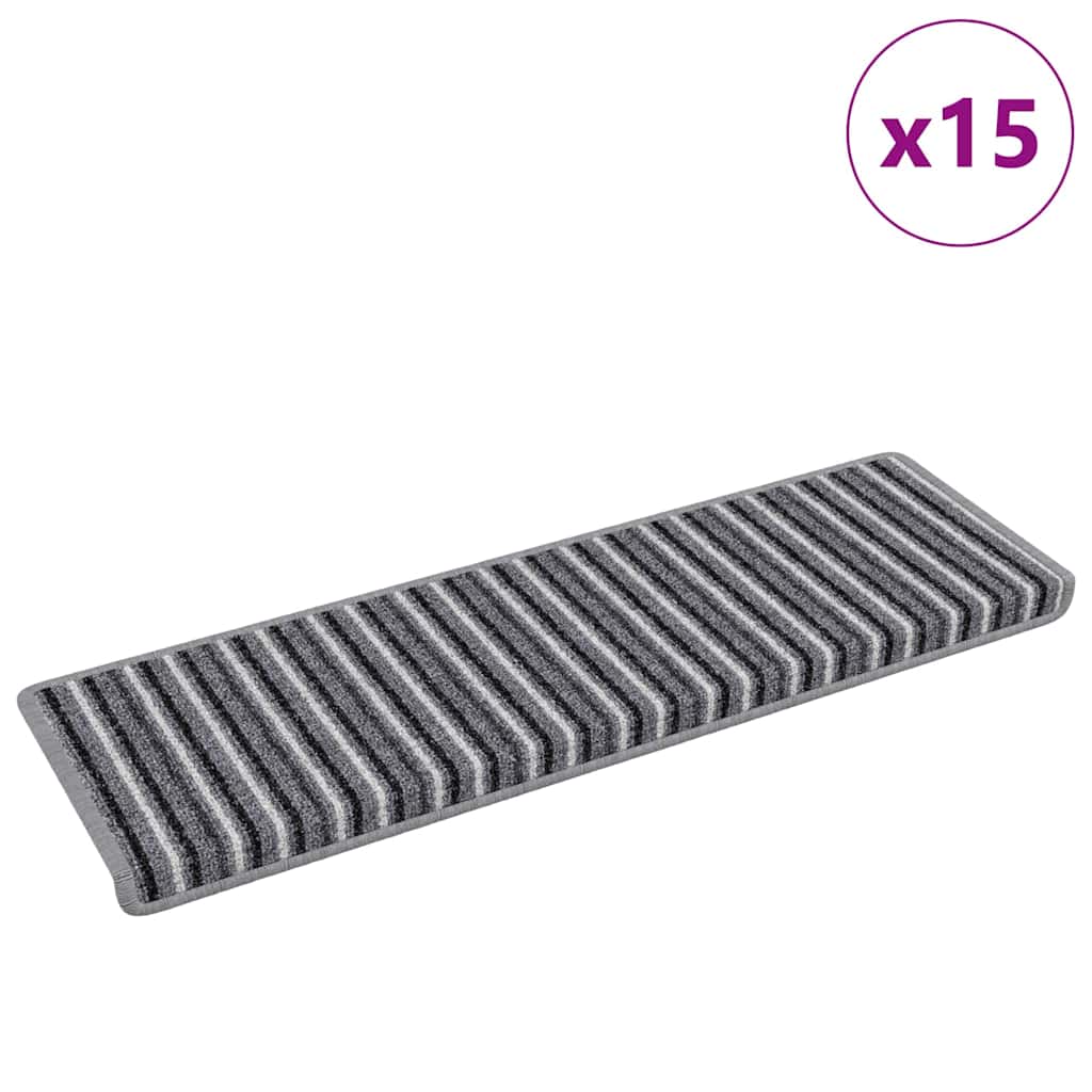 Tappetini per scale autoadesivi 15 pcs Grigio 65 x 21 x 4 cm