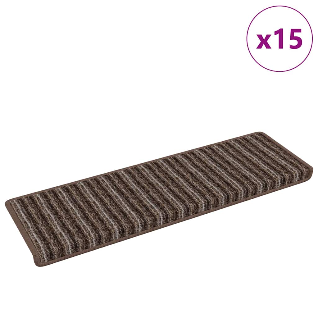Tappetini per scale autoadesivi 15 pcs Marrone 65 x 21 x 4 cm