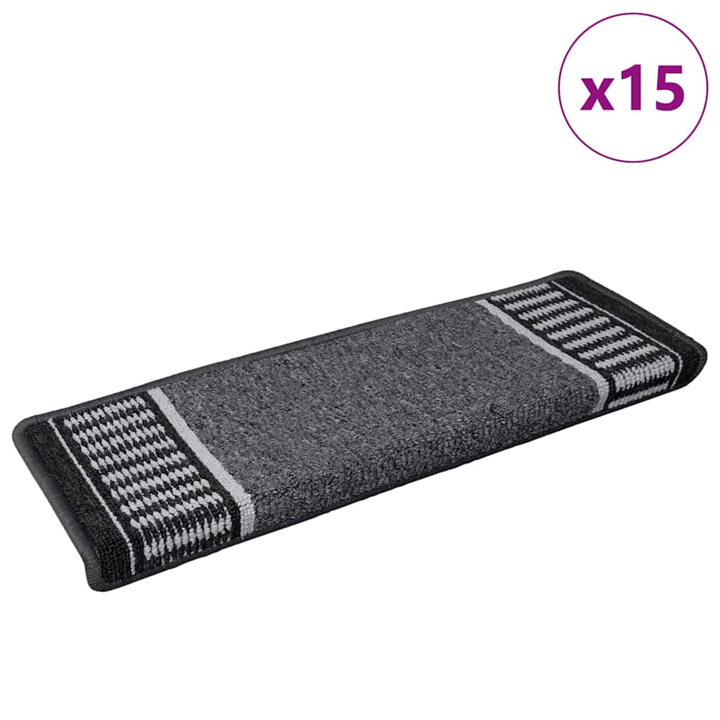 Tappetini per scale autoadesivi 15 pcs Antracite 65 x 21 x 4 cm