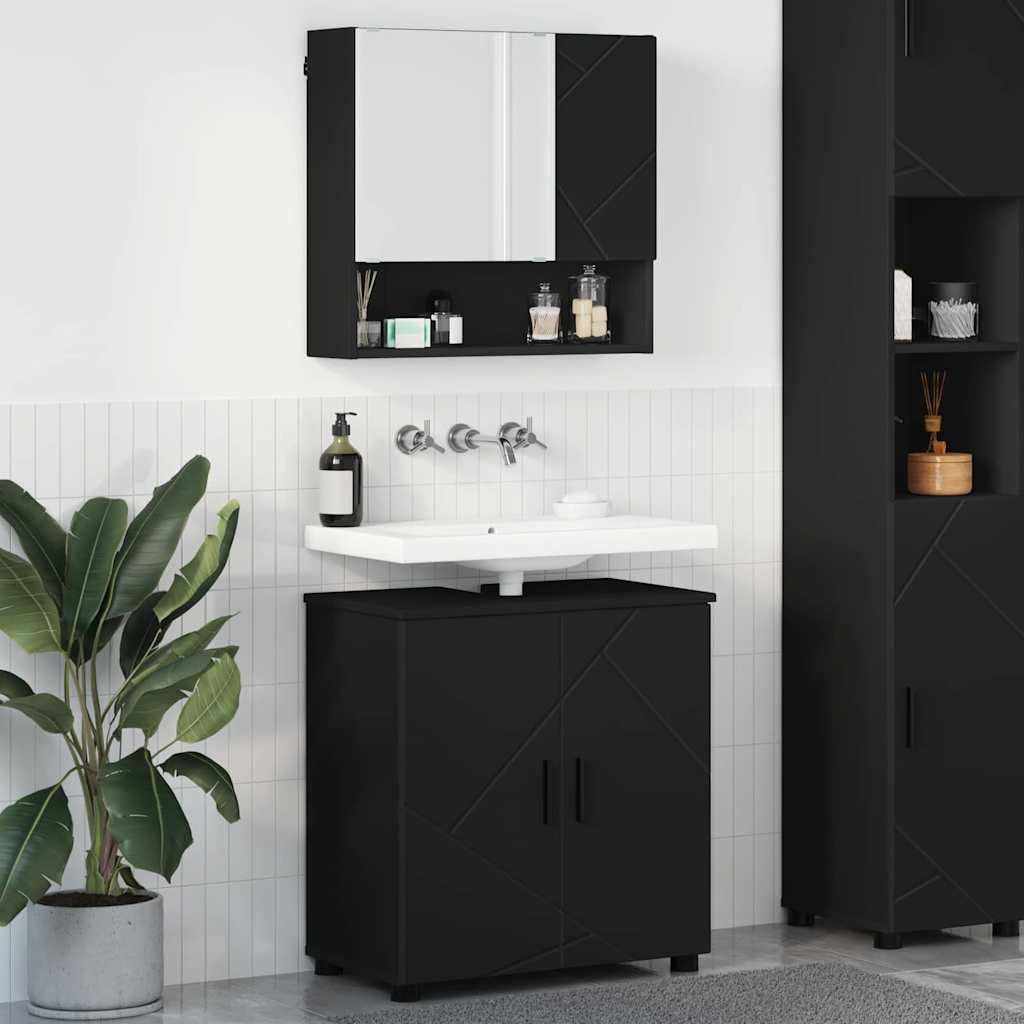 Set di mobili per il bagno Montaggio a parete 2 pcs Nero