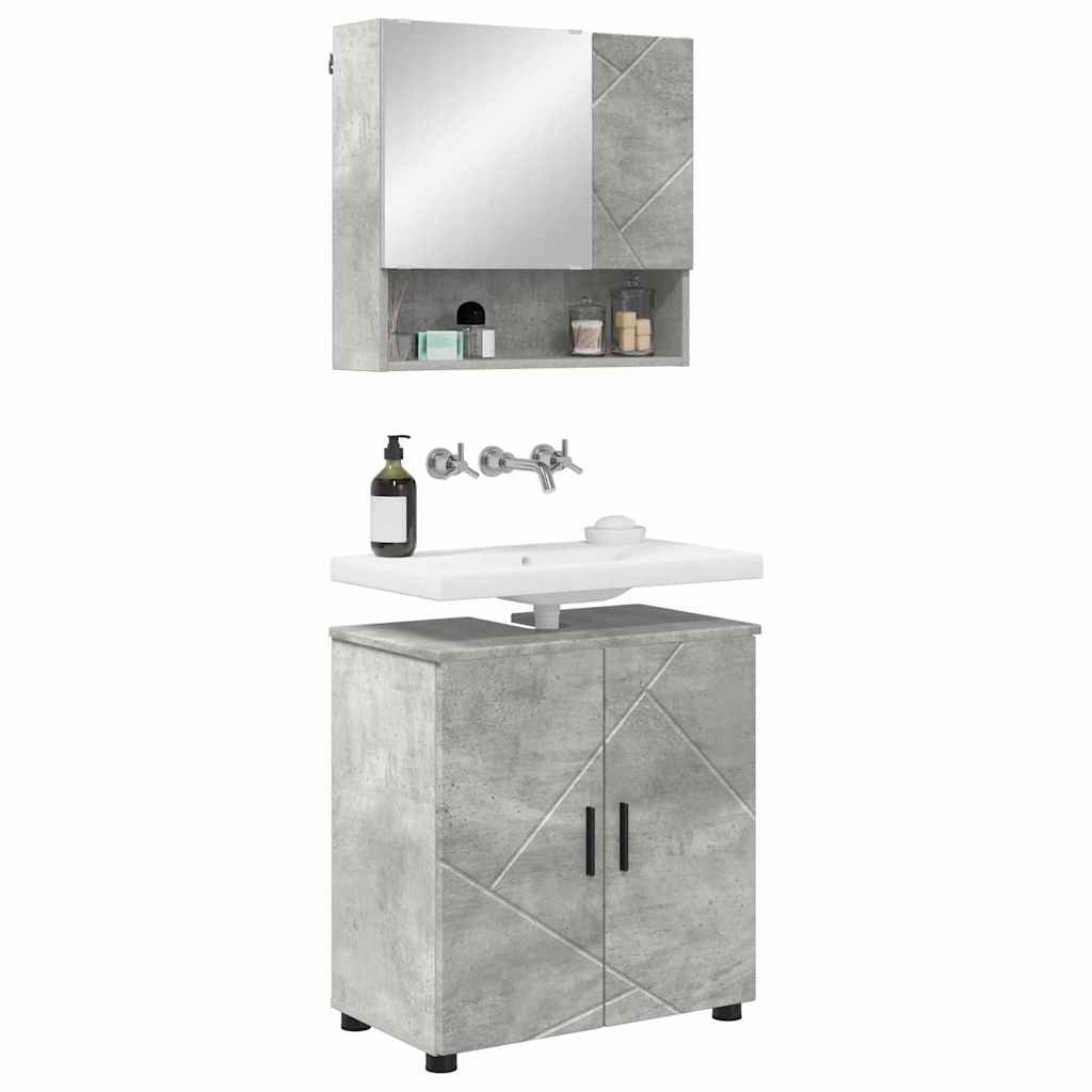 Set di mobili per il bagno con porta 2 pcs Grigio cemento