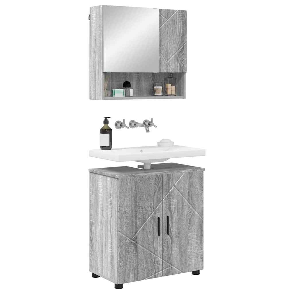 Set di mobili per il bagno con porta 2 pcs Grigio Sonoma