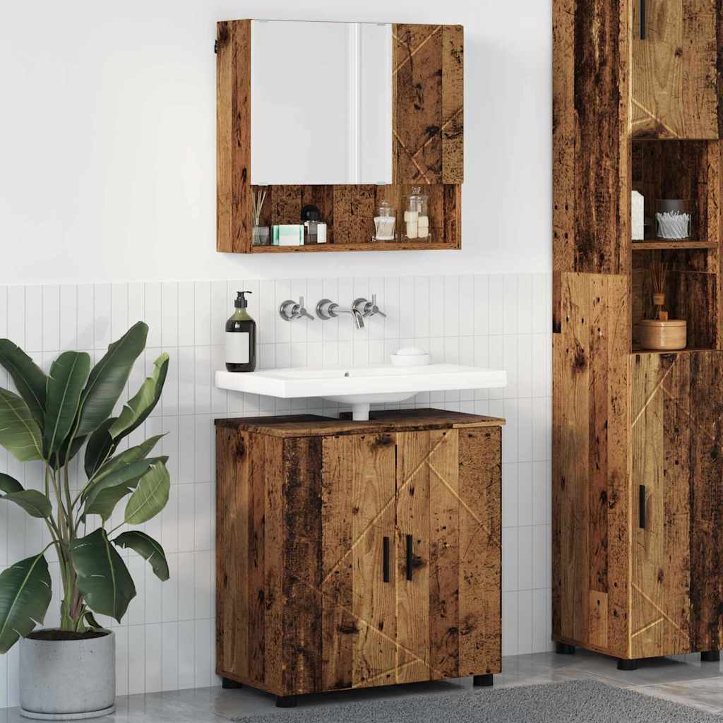 Set di mobili per il bagno con porta 2 pcs Legno vecchio