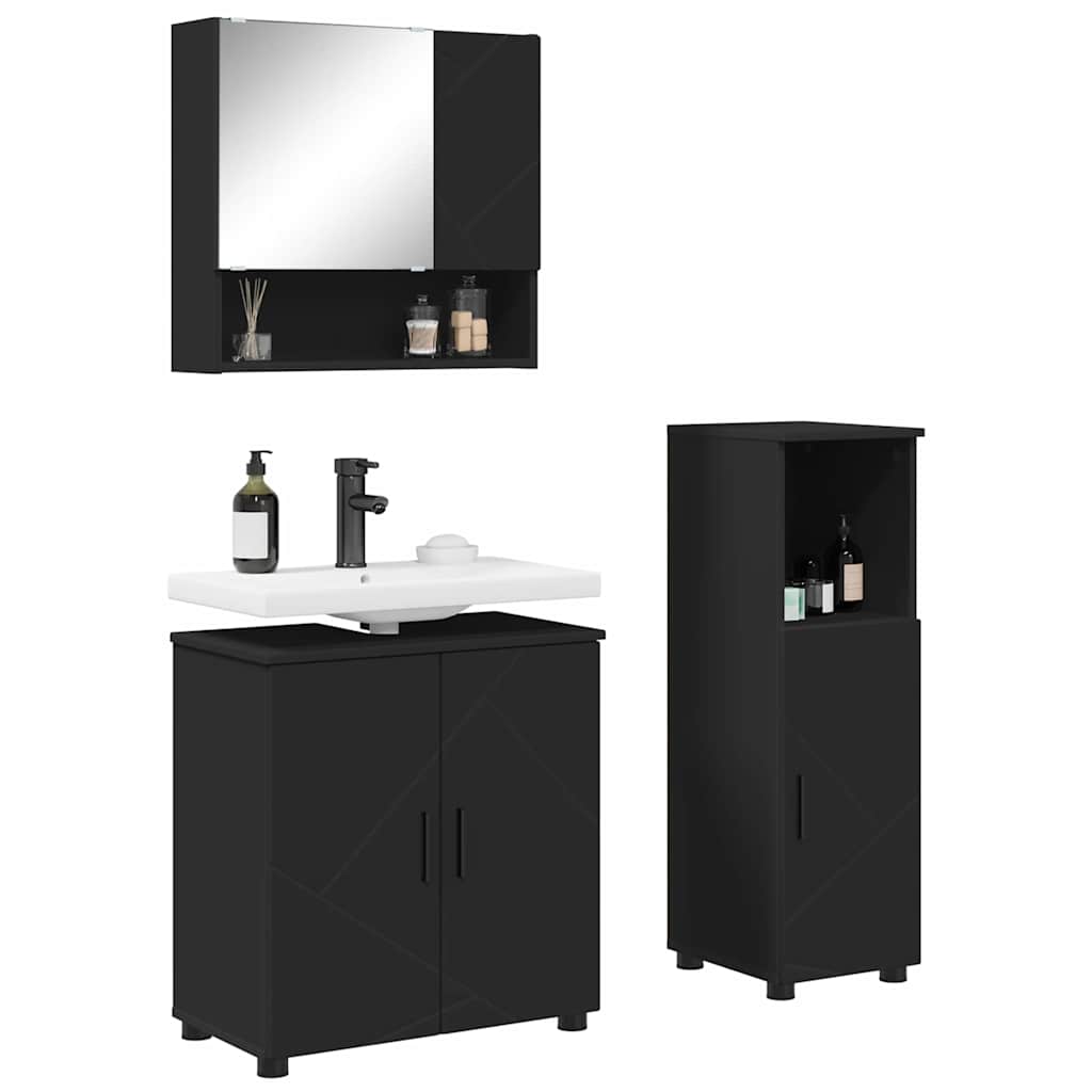 Set di mobili per il bagno Montaggio a parete 3 pcs Nero