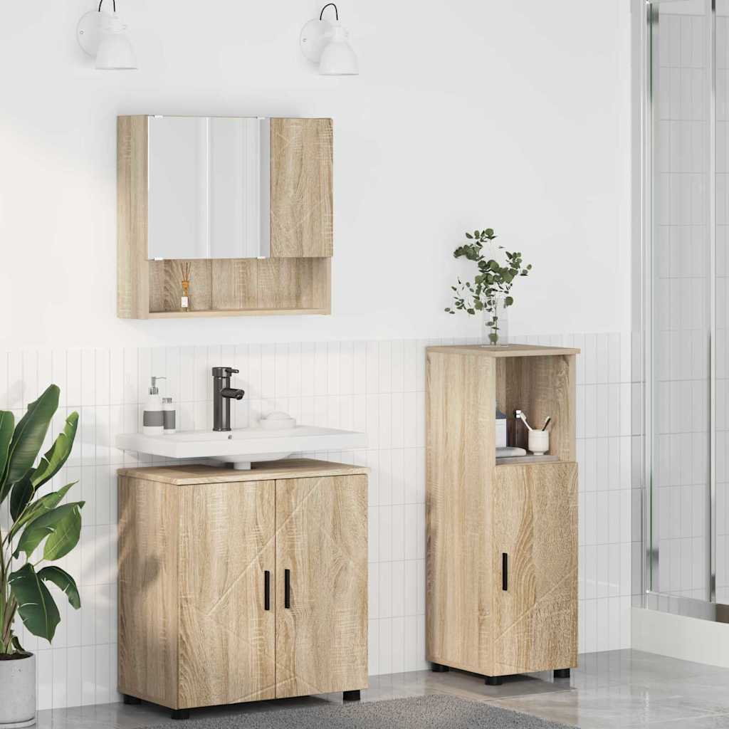 Set di mobili per il bagno con porta 3 pcs Rovere Sonoma