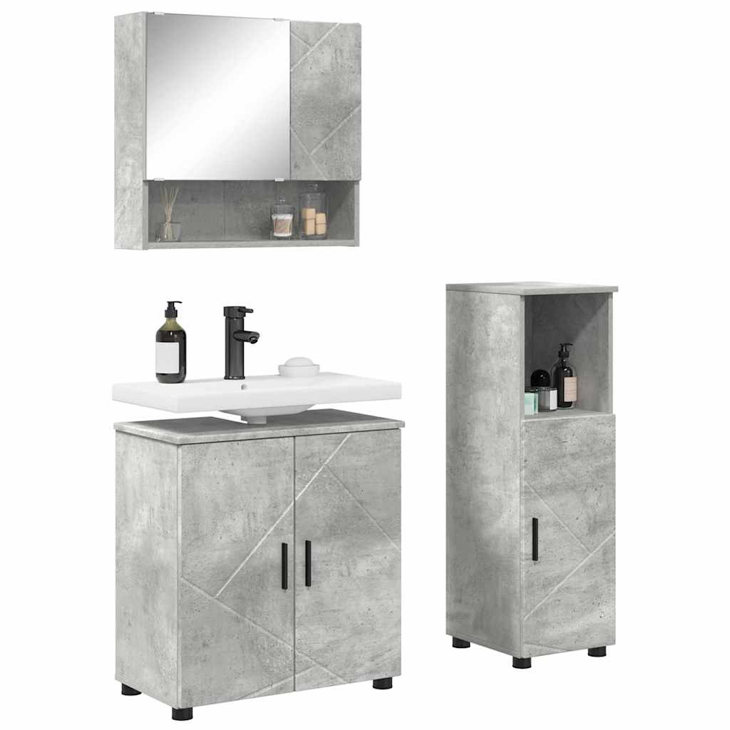 Set di mobili per il bagno con porta 3 pcs Grigio cemento