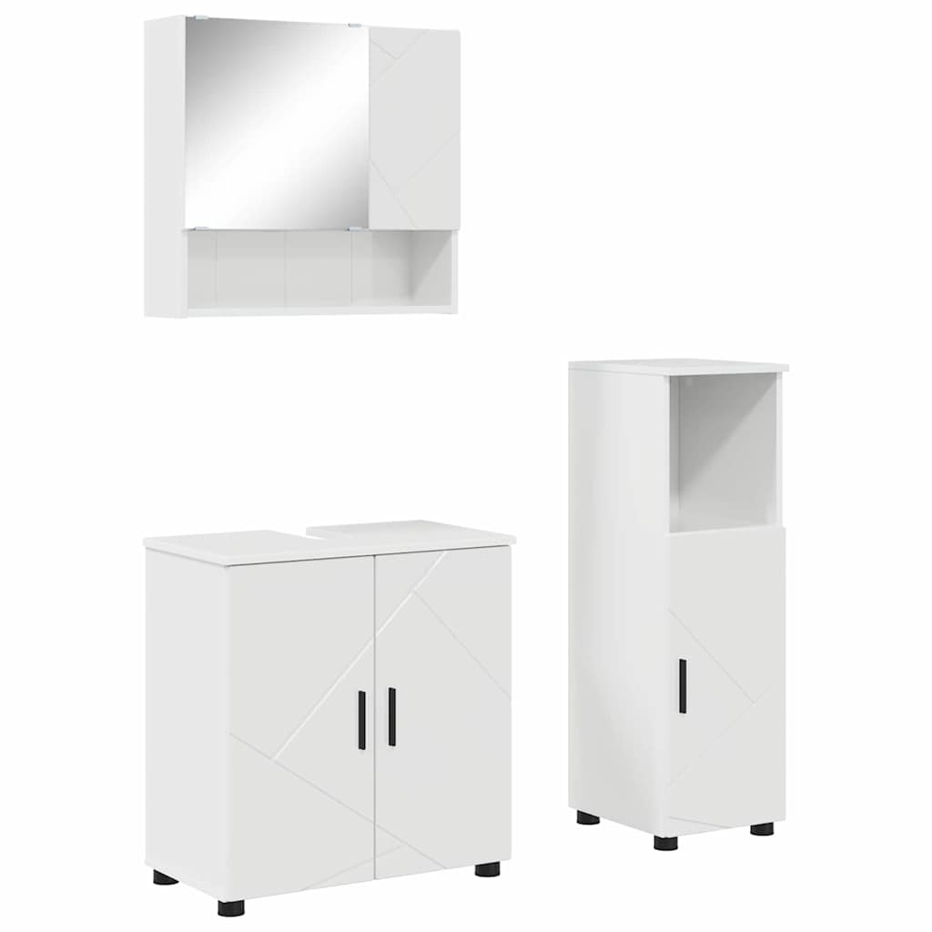 Set di mobili per il bagno con porta 3 pcs Bianco Lucido