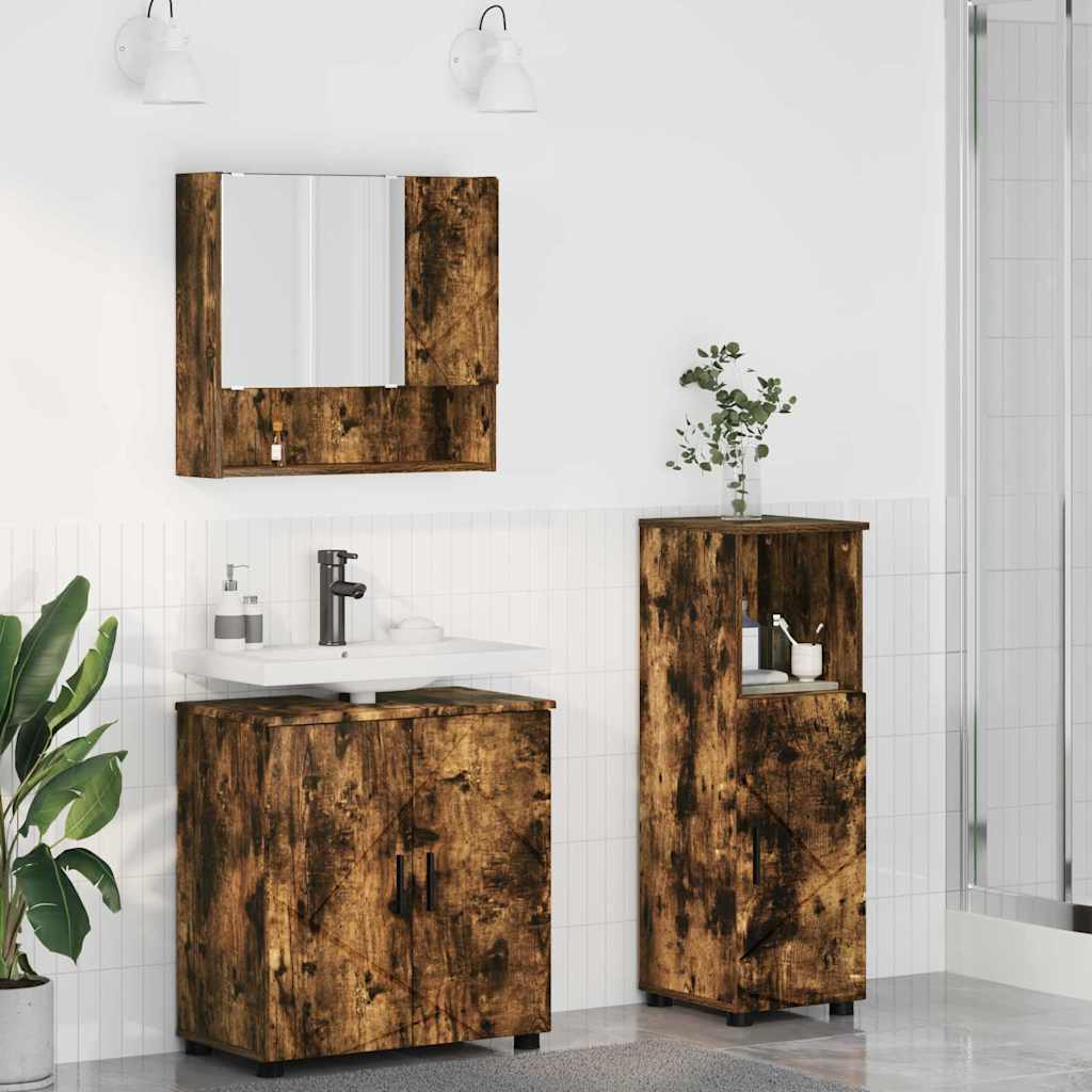 Set di mobili per il bagno Montaggio a parete 3 pcs Rovere fumÃ©