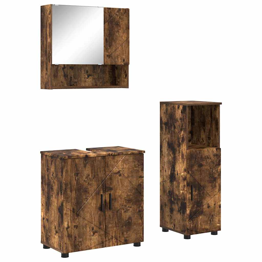 Set di mobili per il bagno Montaggio a parete 3 pcs Rovere fumÃ©