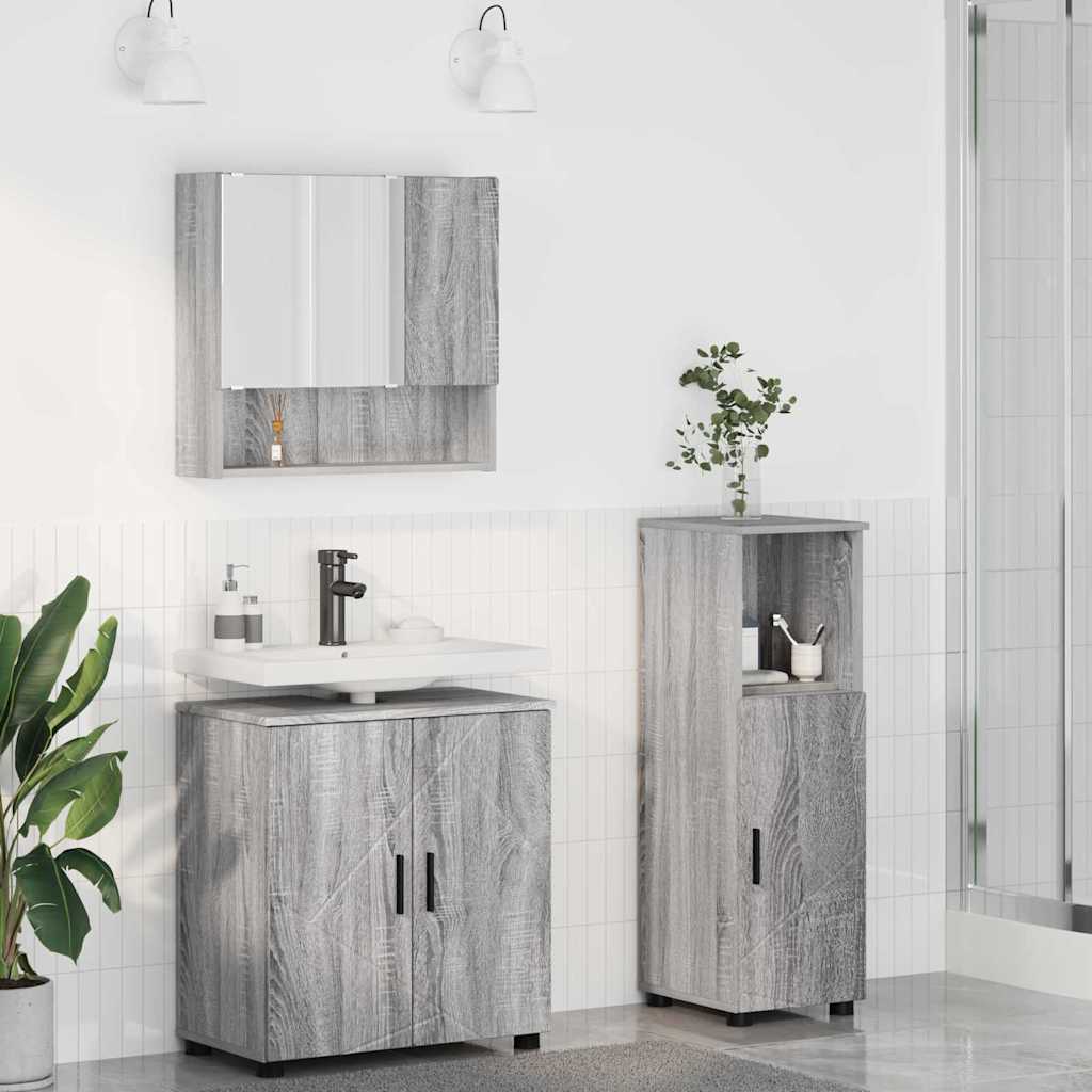 Set di mobili per il bagno con porta 3 pcs Grigio Sonoma