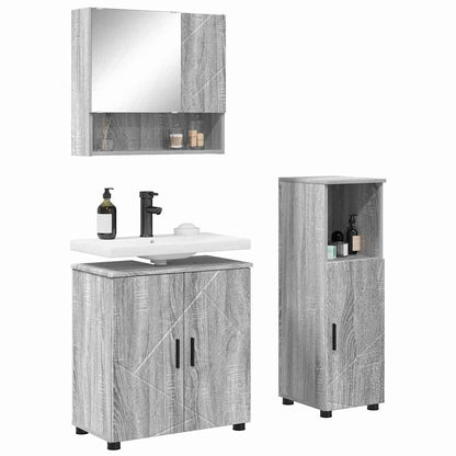 Set di mobili per il bagno con porta 3 pcs Grigio Sonoma