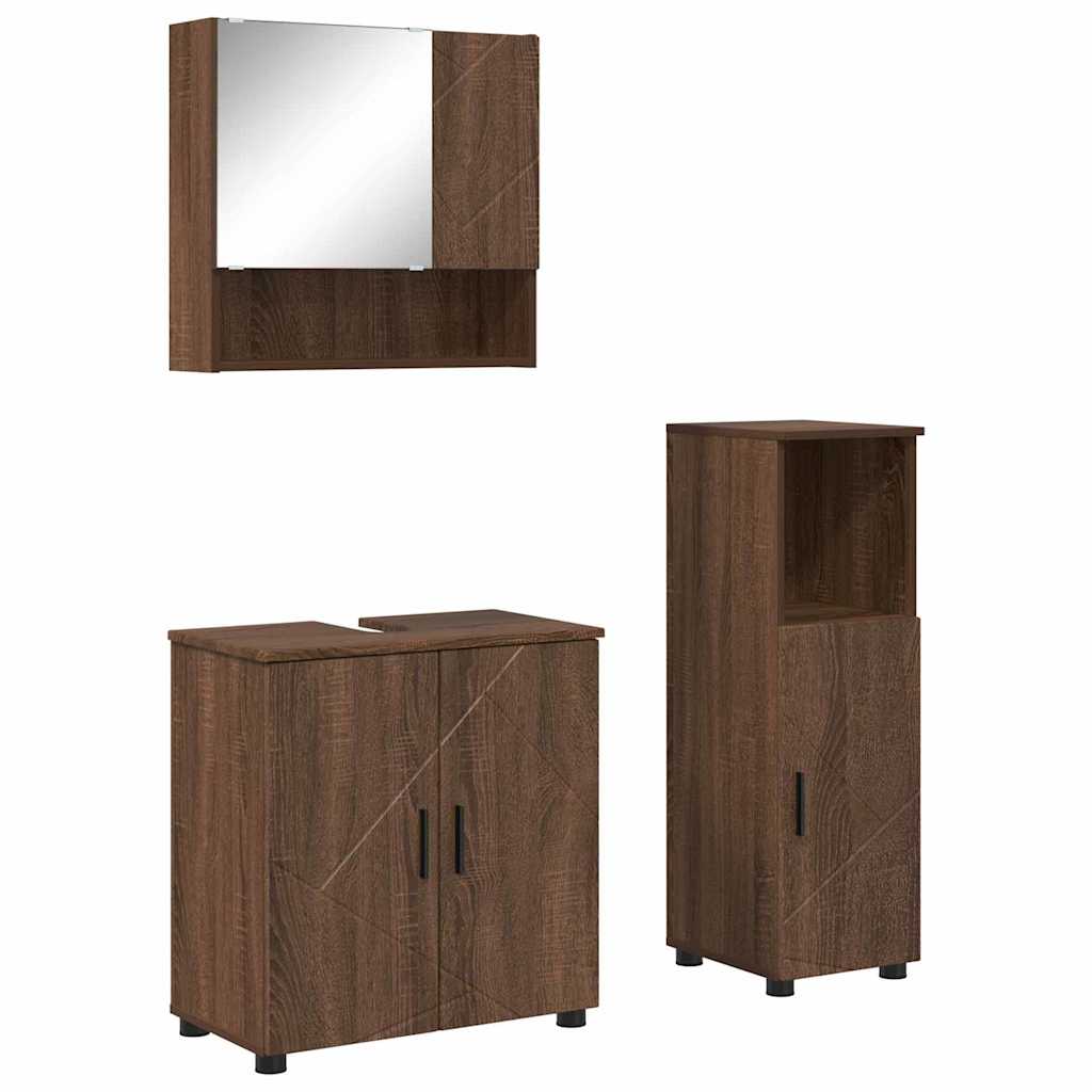 Set di mobili per il bagno con porta 3 pcs Rovere Marrone